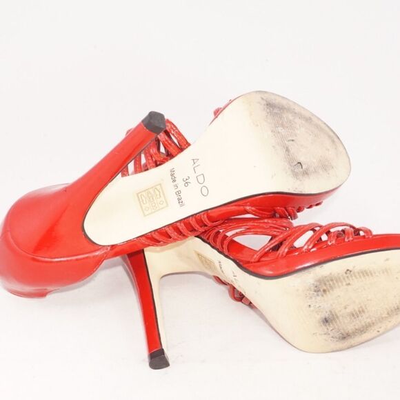 Aldo Red Patent Leather Open Toe Pumps, Size 36/6 - Picture 9 of 9